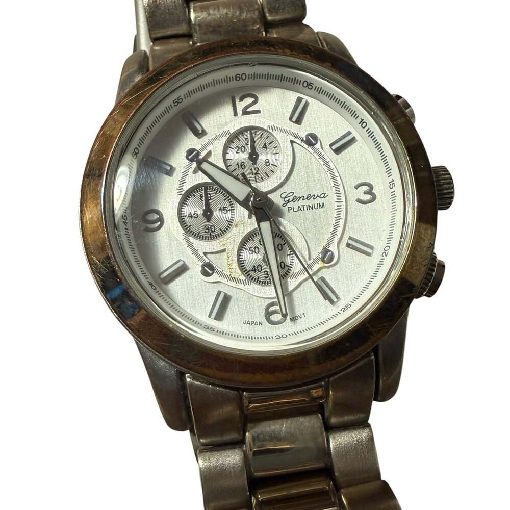 Geneva Platinum Chronograph Style Watch Silver Dial Link Band
